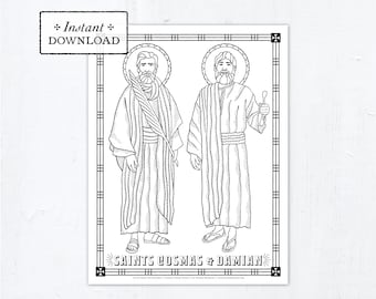 Catholic Coloring Page - Saints Cosmas and Damian - Catholic Saints - Printable Coloring Page - Digital - PDF Sts Cosmas Damian Download