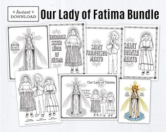 Our Lady of Fatima Bundle, Printable Coloring Pages, Catholic Feast Day, Catholic Coloring Pages, St Jacinta, St Francisco, Ven Lucia