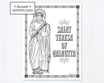 Catholic Coloring Page - Saint Teresa of Calcutta - Catholic Saints - Printable Coloring Page - Digital - PDF