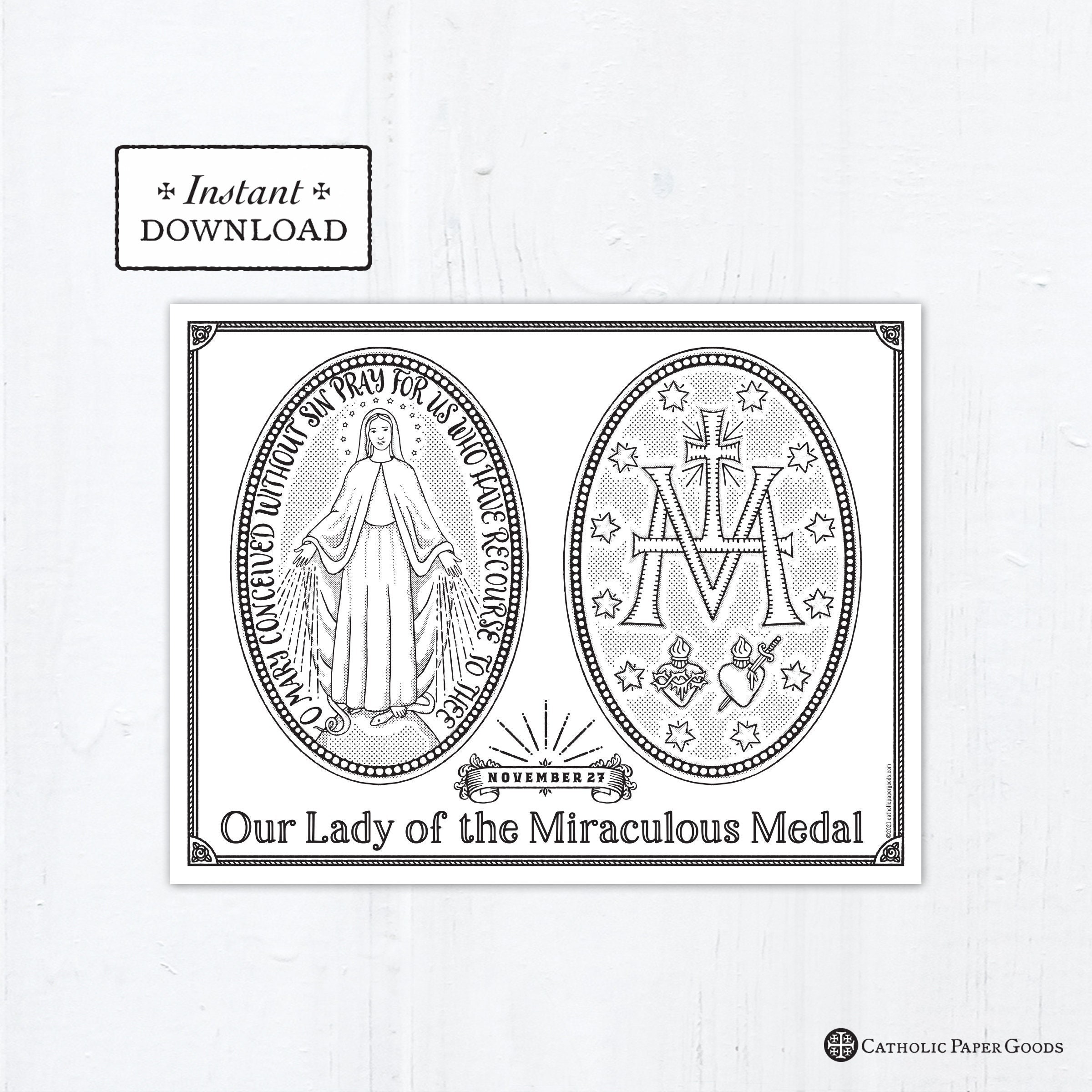 Catholic Coloring Page, Our Lady of the Miraculous Medal, Catholic