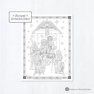 Catholic Coloring Page - Christmas - The Nativity of Jesus Christ - Printable Coloring Page - Digital - PDF - Downloadable Coloring Page