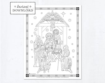 Catholic Coloring Page - Christmas - The Nativity of Jesus Christ - Printable Coloring Page - Digital - PDF - Downloadable Coloring Page