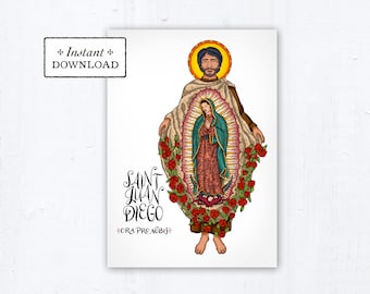 St. Juan Diego Card - Art Print - Instant Download - DIY Downloadable PDF 5"x7"