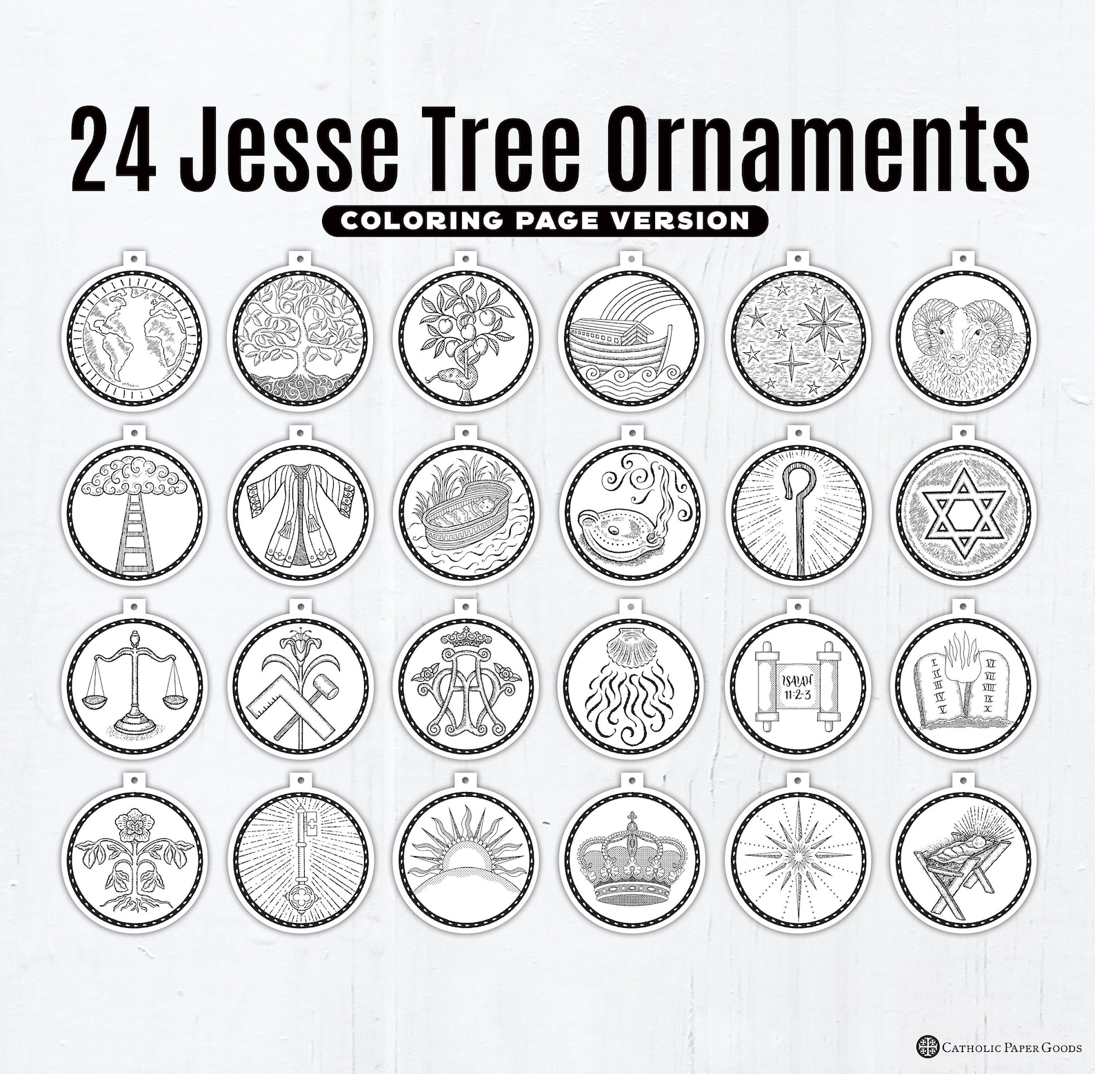24 Jesse Tree Printable Ornaments PDF Coloring Page - Etsy