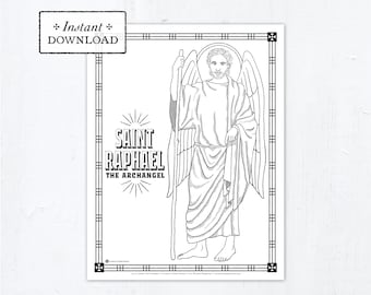 Catholic Coloring Page, Saint Raphael the Archangel Coloring Page, Catholic Saints, Printable Coloring Page, Digital Coloring Page, PDF