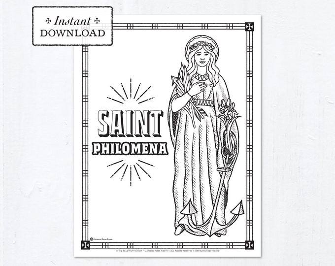 Catholic Coloring Page - Saint Philomena - Catholic Saints - Printable Coloring Page - Digital - PDF