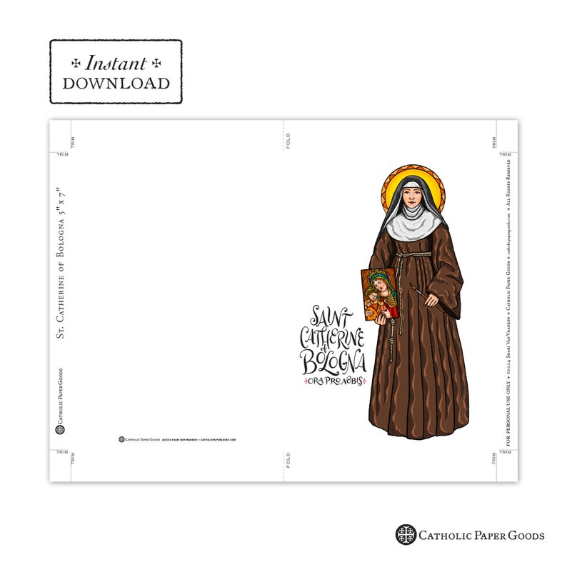 Saint Catherine of Bologna Card, Art Print, Instant Download, PDF 5x7 Printable Saint Print Confirmation Gift Baptism Catherine of Bologna image 2