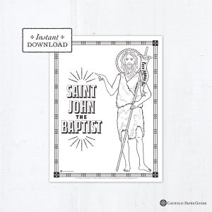 Saint John the Baptist Catholic Coloring Page, Catholic Saints, Printable Coloring Page, St John the Baptist