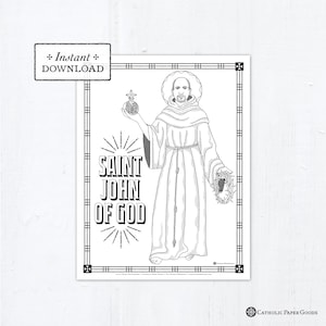 Catholic Coloring Page - Saint John of God - Catholic Saints - Printable Coloring Page - Digital - PDF