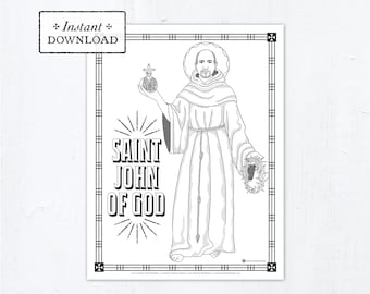 Catholic Coloring Page - Saint John of God - Catholic Saints - Printable Coloring Page - Digital - PDF