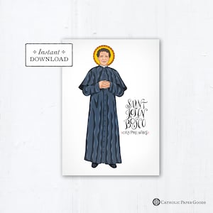 Saint John Bosco Card, Art Print, Instant Download, PDF 5x7 Printable Saint Print Confirmation Gift Baptism Salesians of Don Bosco