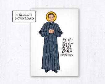 Saint John Bosco Card, Art Print, Instant Download, PDF 5x7 Printable Saint Print Confirmation Gift Baptism Salesians of Don Bosco