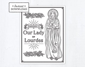 Catholic Coloring Page - Our Lady of Lourdes - Catholic Saints - Printable Coloring Page - Digital - PDF