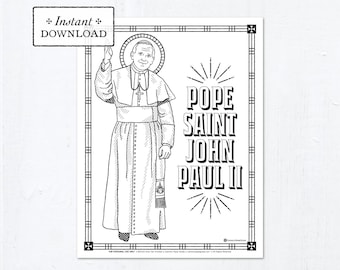 Catholic Coloring Page - Pope Saint John Paul II - Catholic Saints - Printable Coloring Page - Digital - PDF