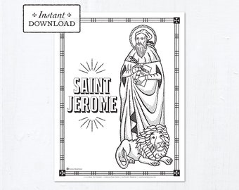 Catholic Coloring Page - Saint Jerome - Catholic Saints - Printable Coloring Page - Digital - PDF