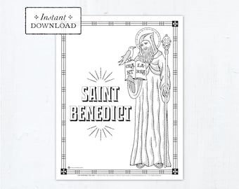 Catholic Coloring Page - Saint Benedict - Catholic Saints - Printable Coloring Page - Digital - PDF