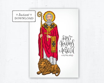 Saint Ignatius of Antioch Card, Art Print, Instant Download, DIY Downloadable PDF 5"x7" Catholic Saint Printable Confirmation Gift