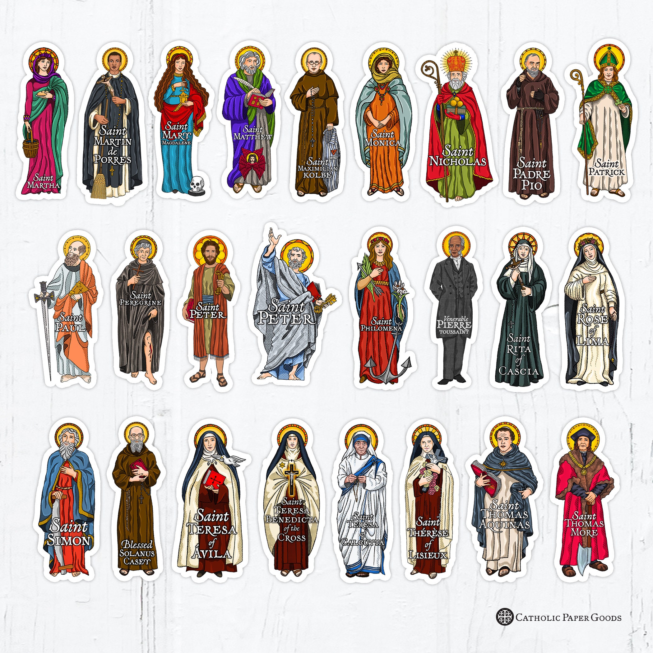 Catholic Saints 4 Inch Individual Die Cut Vinyl Stickers Peel & Stick