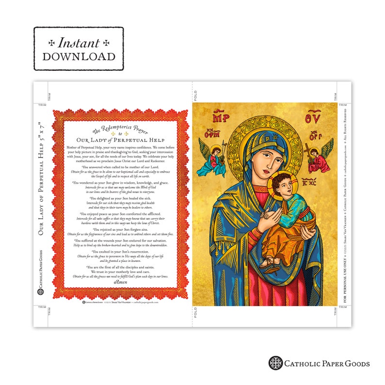 Our Lady of Perpetual Help Prayer Card - Art Print - Instant Download ...