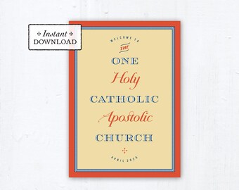 One, Holy, Catholic, Apostolic Church Greeting Card Red Instant Download DIY Downloadable PDF 5”x7" ocia Card Nicene Creed OCIA Keepsake