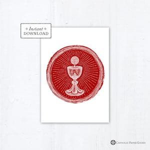 Body and Blood of Christ Red Catholic First Communion Card, Download, Printable Card 5x7, Catholic Greeting Card First Communion Eucharist