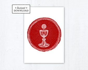 Body and Blood of Christ Red Catholic First Communion Card, Download, Printable Card 5x7, Catholic Greeting Card First Communion Eucharist