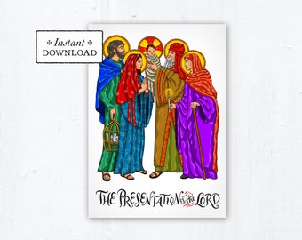 The Presentation of the Lord (Candlemas) Card, Art Print, Instant Download, DIY Downloadable PDF 5"x7" Catholic Saint Printable Card