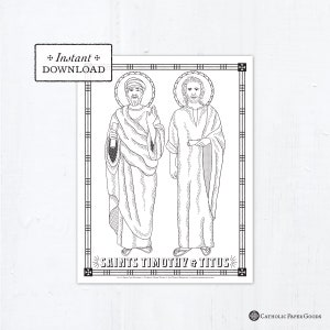 Catholic Coloring Page - Saints Timothy and Titus - Catholic Saints - Printable Coloring Page - Digital - PDF