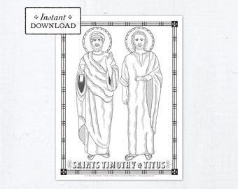 Catholic Coloring Page - Saints Timothy and Titus - Catholic Saints - Printable Coloring Page - Digital - PDF