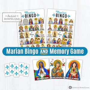 Marian Bingo Game, Marian Memory Game, May Month of Mary Game, Catholic Games for Kids, Printable Catholic Game, Blessed Virgin Mary Bingo