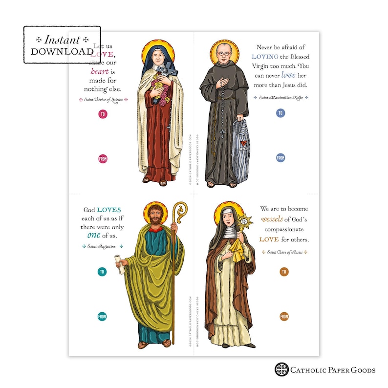 Catholic Saints Valentine Cards: Printable Set 1 (Digital Download) imagen 4