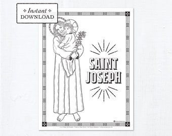 Catholic Coloring Page - Saint Joseph - Catholic Saints - Printable Coloring Page - Digital - PDF