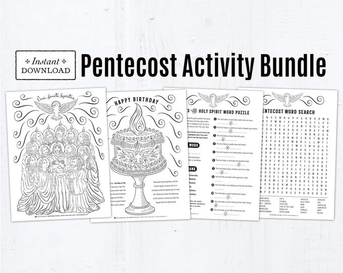 Featured listing image: Pentecost Activity Bundle, 4 Printable Coloring Pages and Games with Answer Key, Digital Download PDF