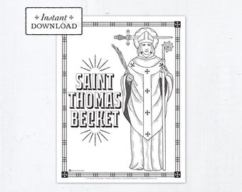 Catholic Coloring Page - Saint Thomas Becket - Catholic Saints - Printable Coloring Page - Digital - PDF - St Thomas Becket