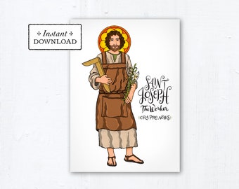 St. Joseph the Worker Card - Art Print - Instant Download - DIY Downloadable PDF 5"x7" Catholic Saint Printable Saint Art Confirmation Gift