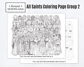 All Saints Group 2 Catholic Coloring Pages, Catholic Prayers, Printable Coloring Page with Guide & 39 Saints, Digital PDF, All Saints Day