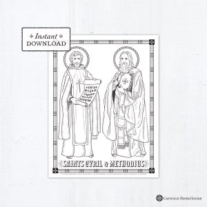 Catholic Coloring Page - Saints Cyril & Methodius - Catholic Saints - Printable Coloring Page - Digital - PDF St Cyril St Methodius