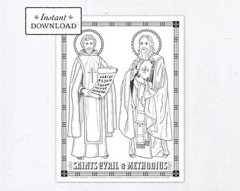 Catholic Coloring Page - Saints Cyril & Methodius - Catholic Saints - Printable Coloring Page - Digital - PDF St Cyril St Methodius