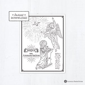 Catholic Coloring Page - The Annunciation of the Lord - Catholic Printable Coloring Page - Digital - PDF
