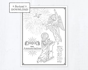 Catholic Coloring Page - The Annunciation of the Lord - Catholic Printable Coloring Page - Digital - PDF