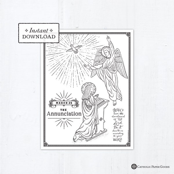 Catholic Coloring Page - The Annunciation of the Lord - Catholic Printable Coloring Page - Digital - PDF