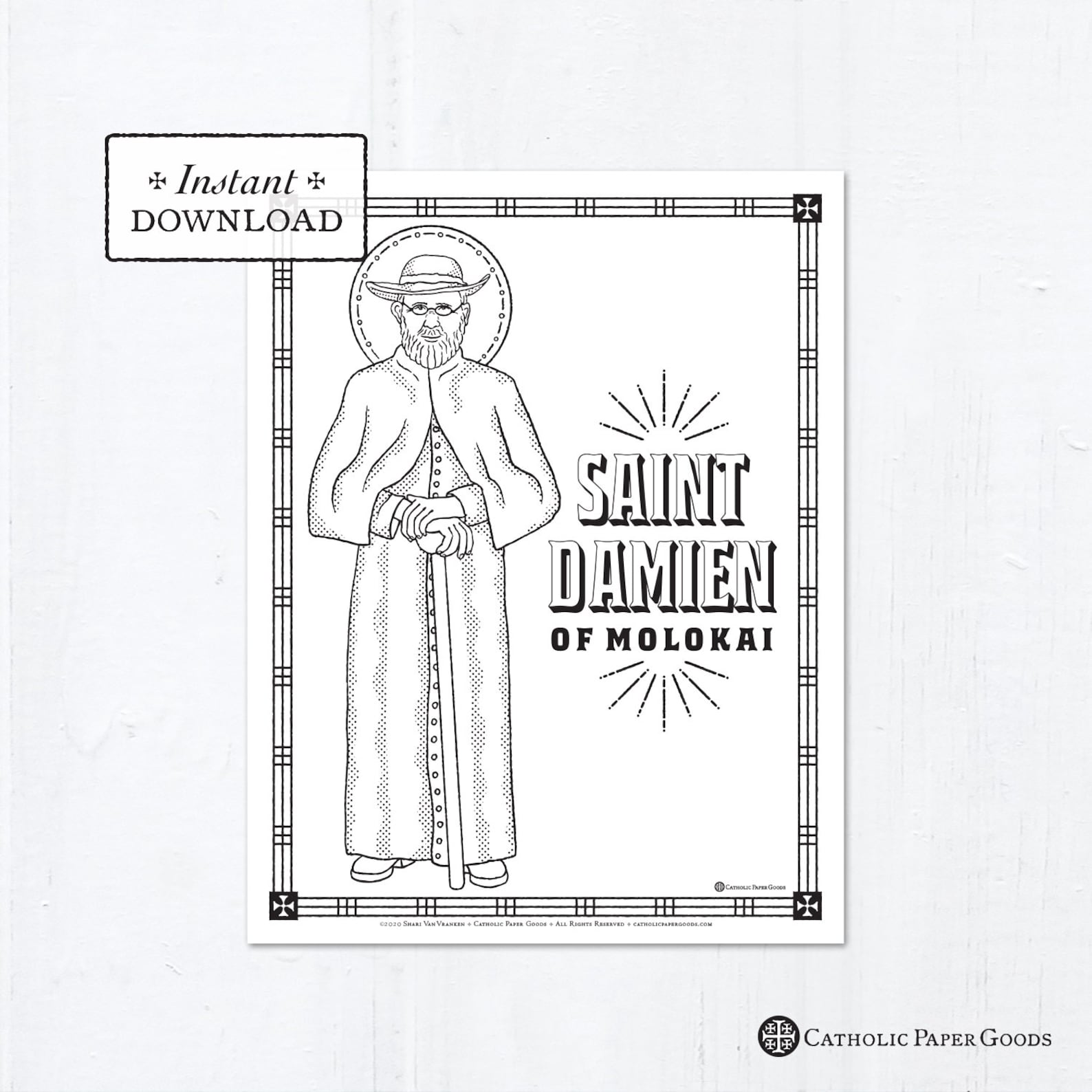 Saint Damien of Molokai Coloring Page: Catholic Saints (PDF Digital ...