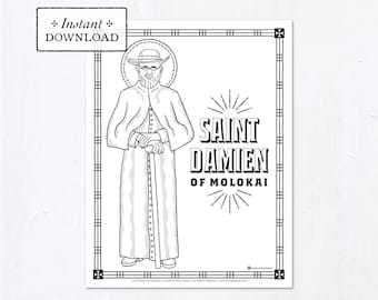 Catholic Coloring Page - Saint Damien of Molokai - Catholic Saints - Printable Coloring Page - Digital - PDF