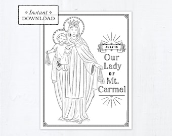 Catholic Coloring Page - Our Lady of Mt. Carmel - Catholic Saints - Printable Coloring Page - Digital - PDF