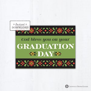 Floral Graduation Blessings Catholic Graduation Card, Instant Download, Printable PDF 5x7 Printable Graduation Card Catholic Greeting Card