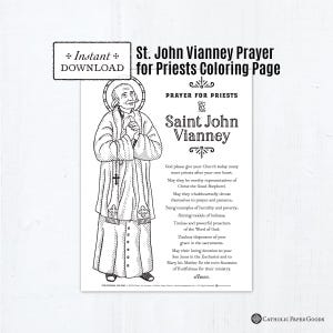 Saint John Vianney Coloring Page for Priests, Kids Priest Gift, Printable Coloring Page, Priesthood Sunday Card or Gift, Prayer for Priests