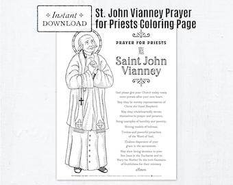 Saint John Vianney Coloring Page for Priests, Kids Priest Gift, Printable Coloring Page, Priesthood Sunday Card or Gift, Prayer for Priests