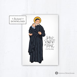 St. Vincent de Paul Card Art Print Instant Download Printable PDF 5"x7" Catholic Saint Printable Confirmation Gift St Vincent de Paul