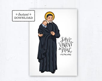St. Vincent de Paul Card Art Print Instant Download Printable PDF 5"x7" Catholic Saint Printable Confirmation Gift St Vincent de Paul