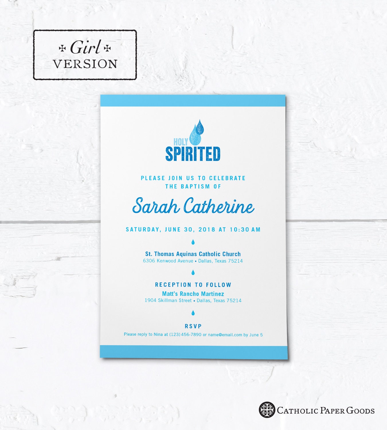 Catholic Baptism Invitation Customizable Template Boy or Girl
